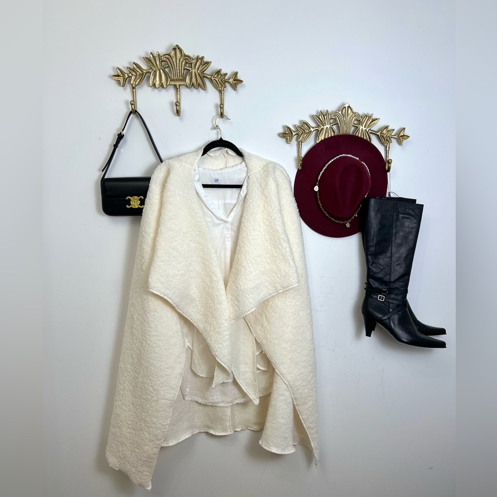 Women's Cream Open Front Waterfall Poncho Shrug